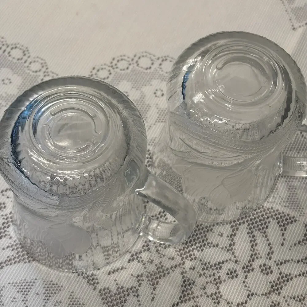 Vintage Arcoroc Canterbury Crocus France Clear Glass Mugs Set of 2 Coffee/ tea